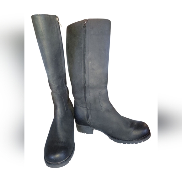 UGG Australia Broome II Black Tall Leather Shearling Winter Women's Boots 6.5 - Picture 2 of 12